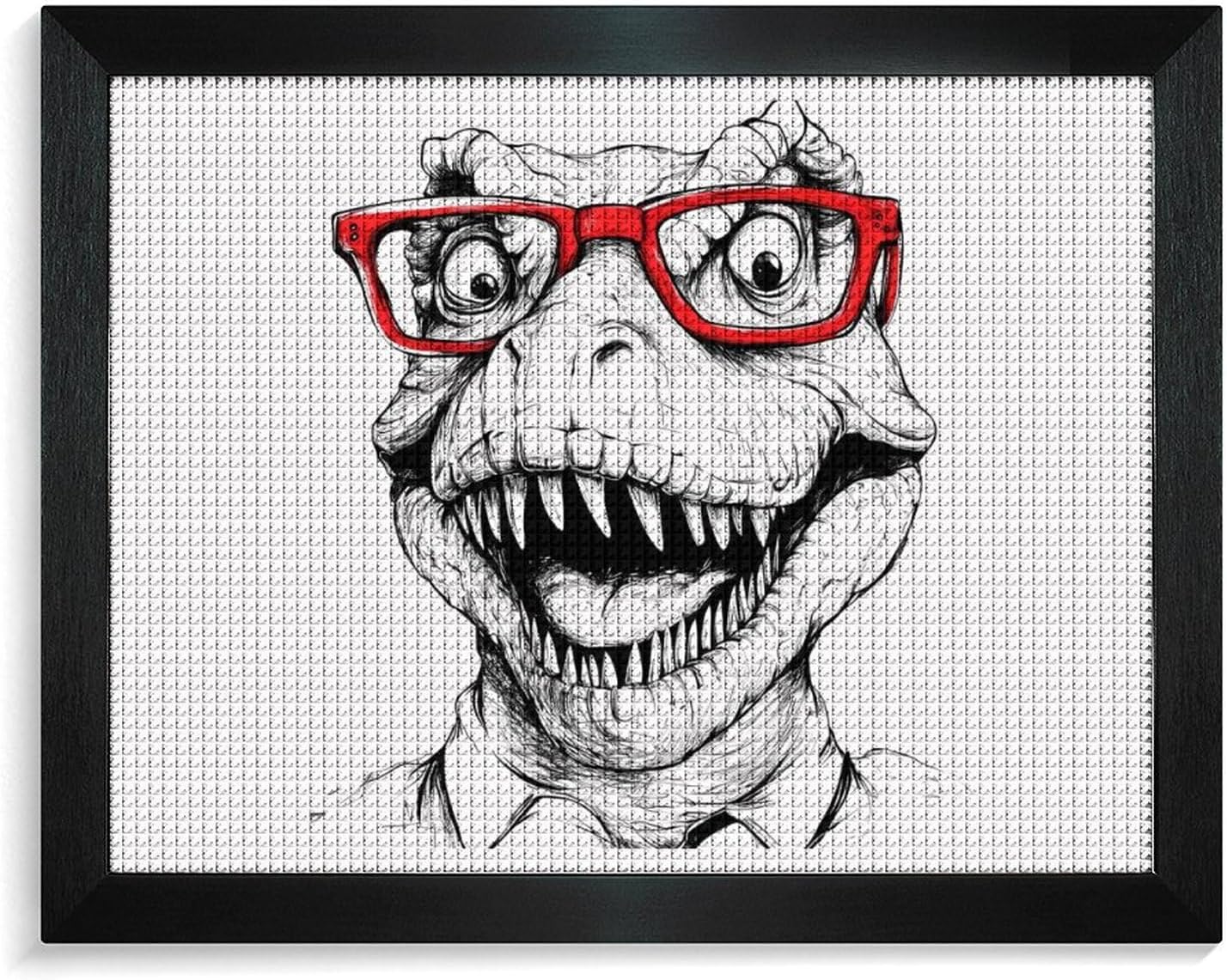 Dinosaur with Red Glasses Printed Diamond 5D Painting Kits DIY Full Drill Crafts for Home Wall Decor 16x20 Inch Blackwood 50 * 40cm