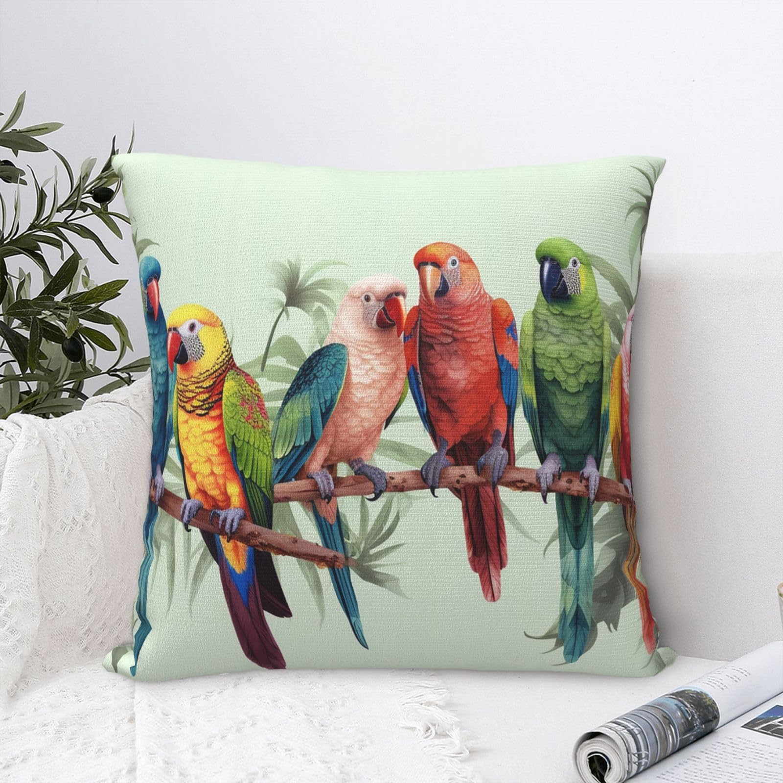 FodPand Luxury Velvet Throw Pillow Covers 24"x24" Super Soft Decorative Pillow Cases - Colorful Parrots On Tree Pillowcases Modern Lumbar Cushion Cases for Couch Sofa Bed Pillow Shams