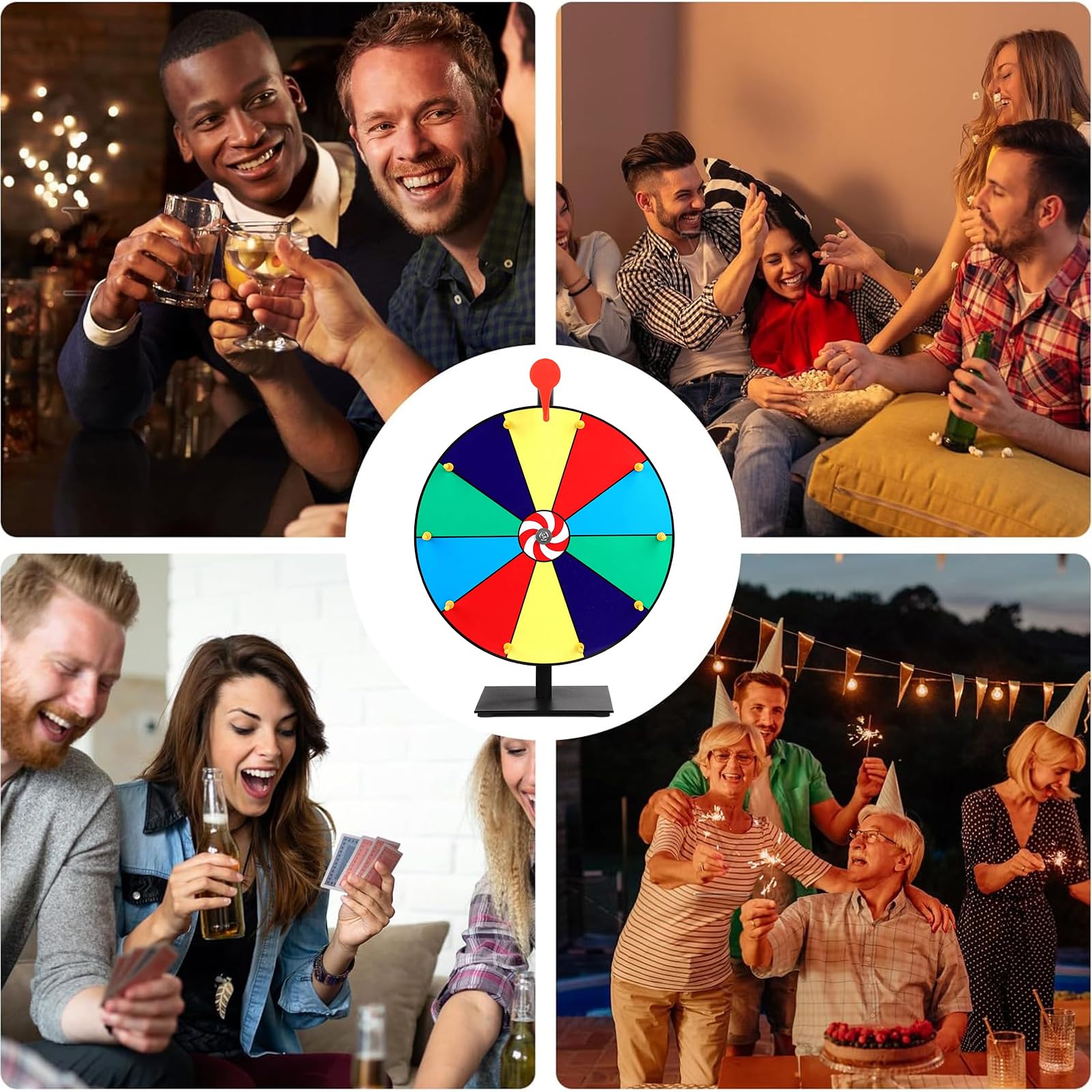 Roue de la fortune à tourner - 10 emplacements - Avec marqueur effaçable à sec et gomme - Roulette de bonheur - Avec support - Pour carnaval, foires
