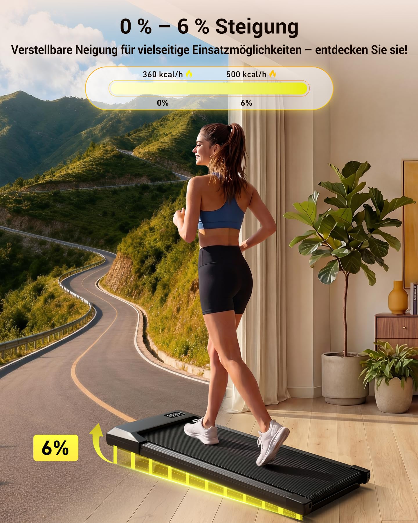 MJWW Raceable Walking Pad mit 6%-9% Steigung, 2.5/3.0 HP Klappbares Laufband für Zuhause & Büro mit APP-Steuerung, Leise Schreibtisch Laufband mit AI-Training, LED-Anzeige