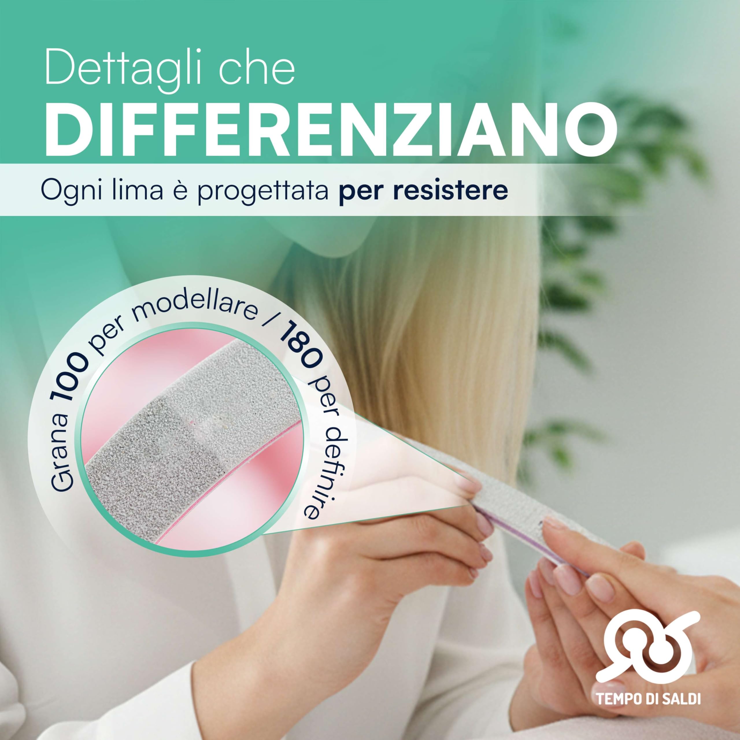 TEMPO DI SALDI Set 50 Lime per Unghie 100 180 Bilaterali a Doppia Grana, Lima per Unghie Professionale, Limetta Curva ideale per Nail Art e Set Manicure