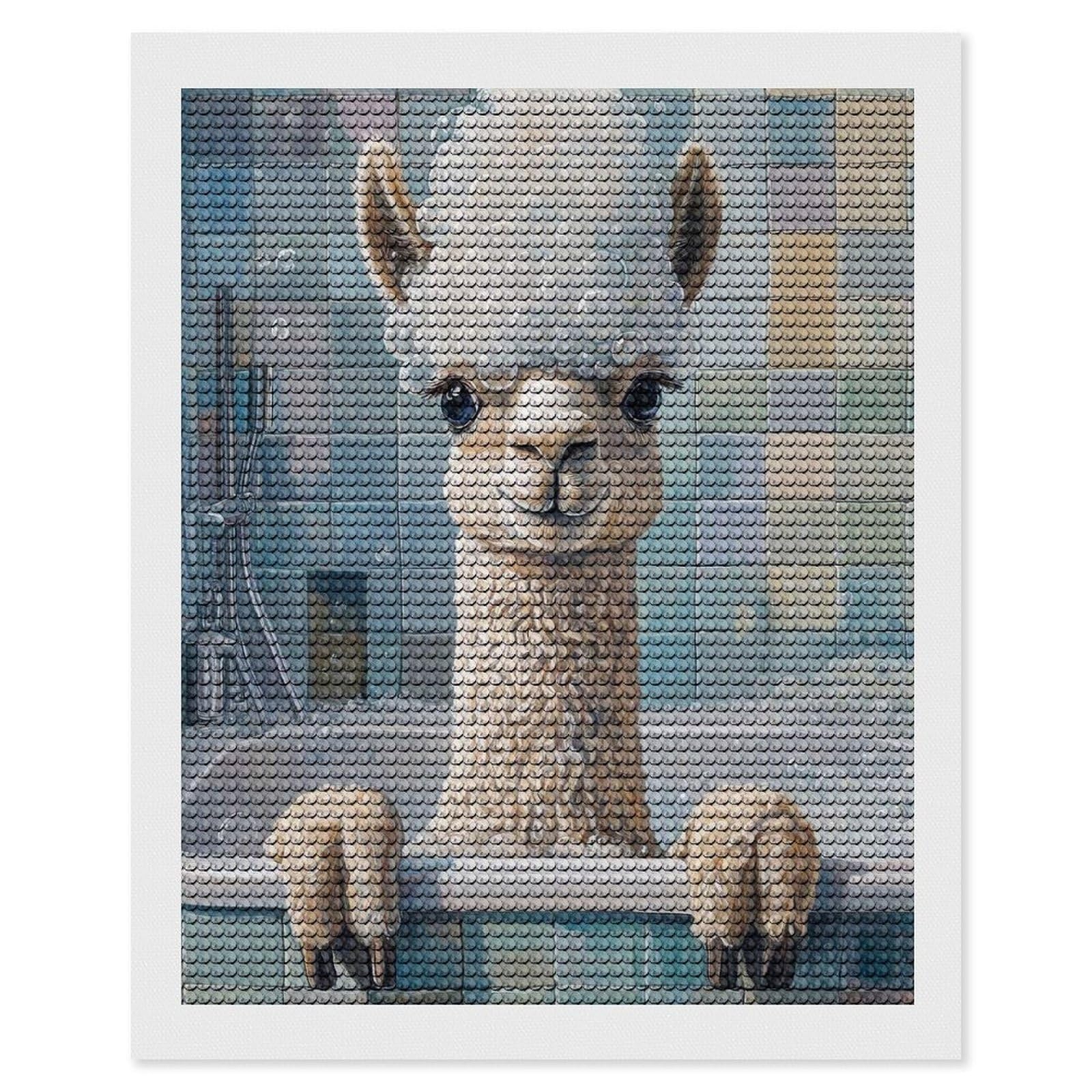 Junmoney Alpaca Bath Time Diamond Painting Canvas Set 16"x20", for Beginners, Complete Accessories, Christmas Gift, Modern Decor