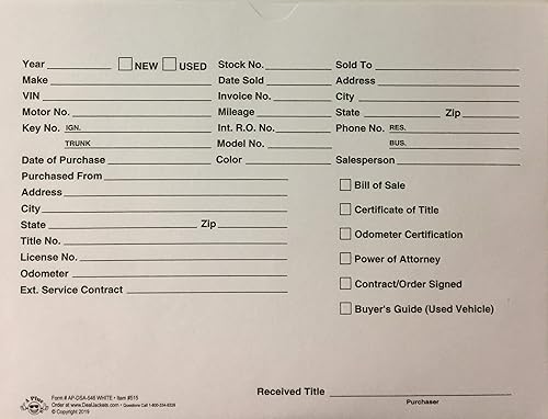 Chaqueta de oferta de vehículos, sobre de ventas de automóviles, color blanco (P6), 500 unidades.