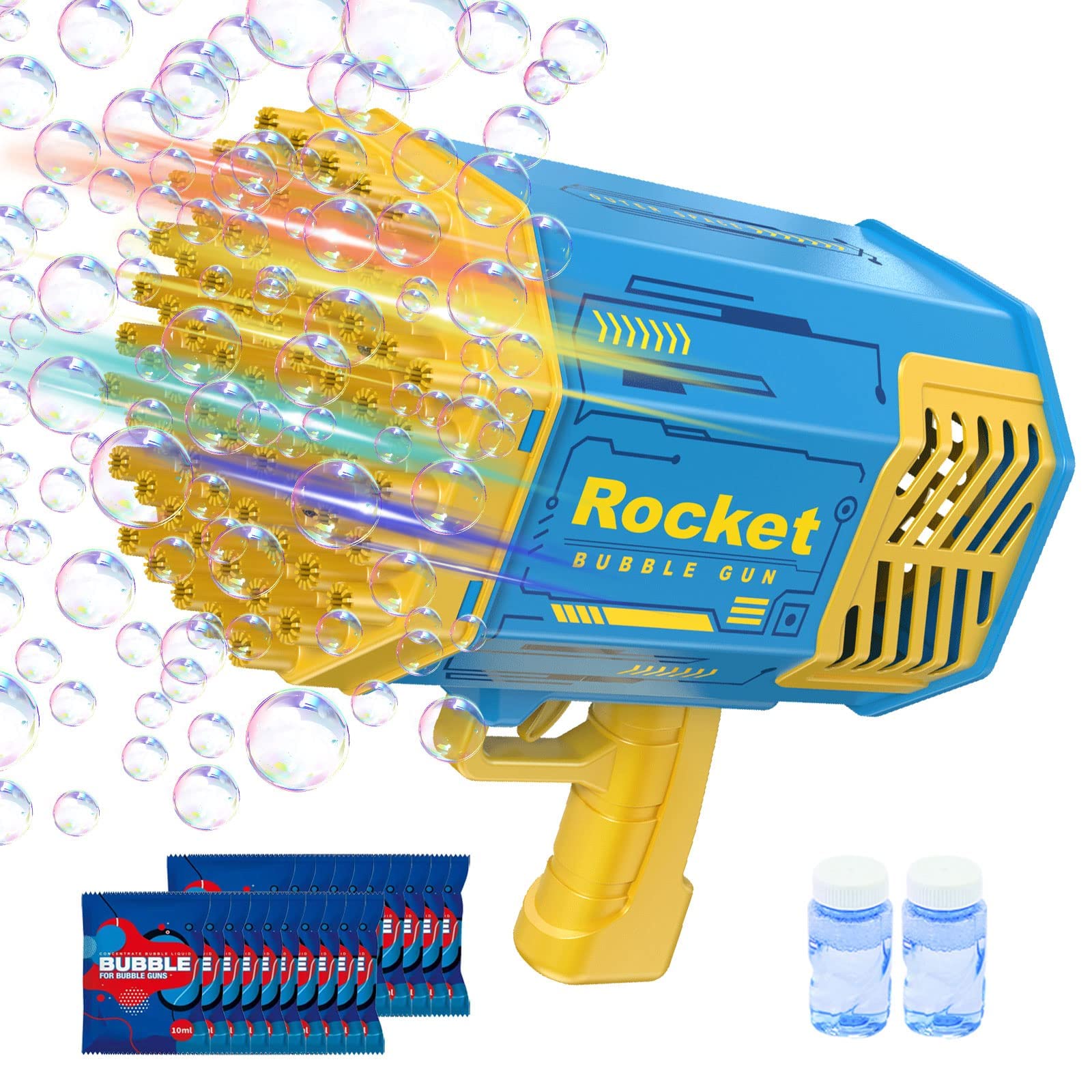Photo 1 of Bubble Gun Bazooka Bubble Machine with Colorful Lights 69 Holes Bubbles Maker for Kids Outdoor Toys Adults Boys Girls Birthday Wedding Party Favors Summer Gifts(Blue) Blue Gun