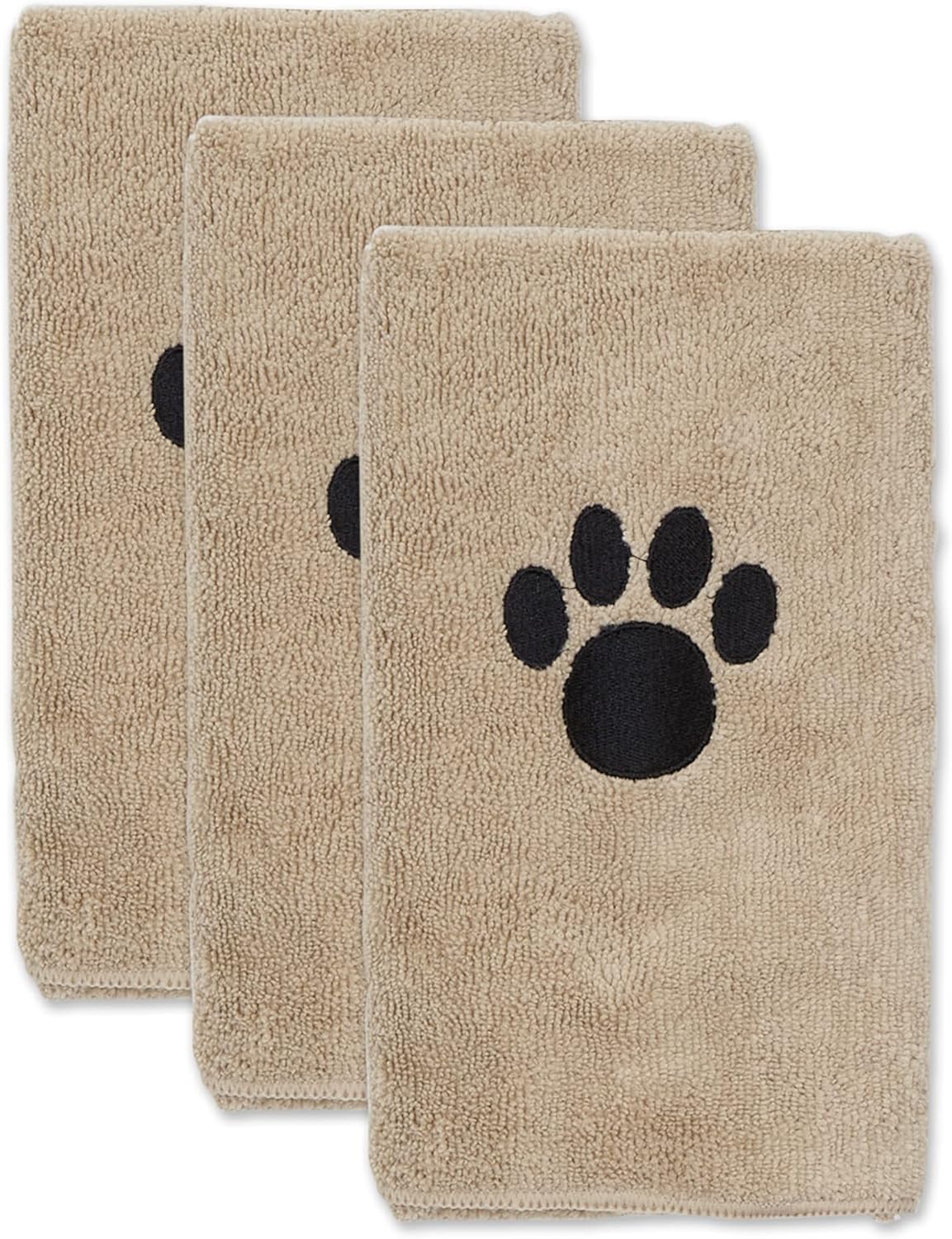 Bone Dry Microfiber Pet Grooming Towels - Absorbent 15x30" 3-Pack Embroidered Taupe Drying Set for Dogs & Cats