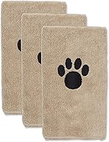 Bone Dry Microfiber Pet Grooming Towels - Absorbent 15x30" 3-Pack Embroidered Taupe Drying Set for Dogs & Cats
