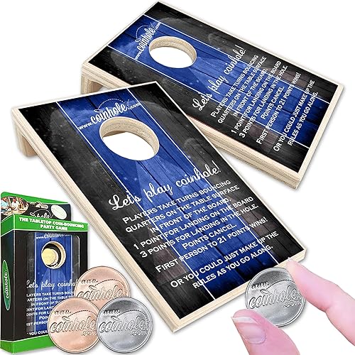 Miniatura 17 de Coinhole Juego de Mesa de Lanzamiento de Monedas para Fiesta | Juego de Cornhole de Mesa | Pequeño Juego de Viaje de Cornhole Incluye Monedas Juego