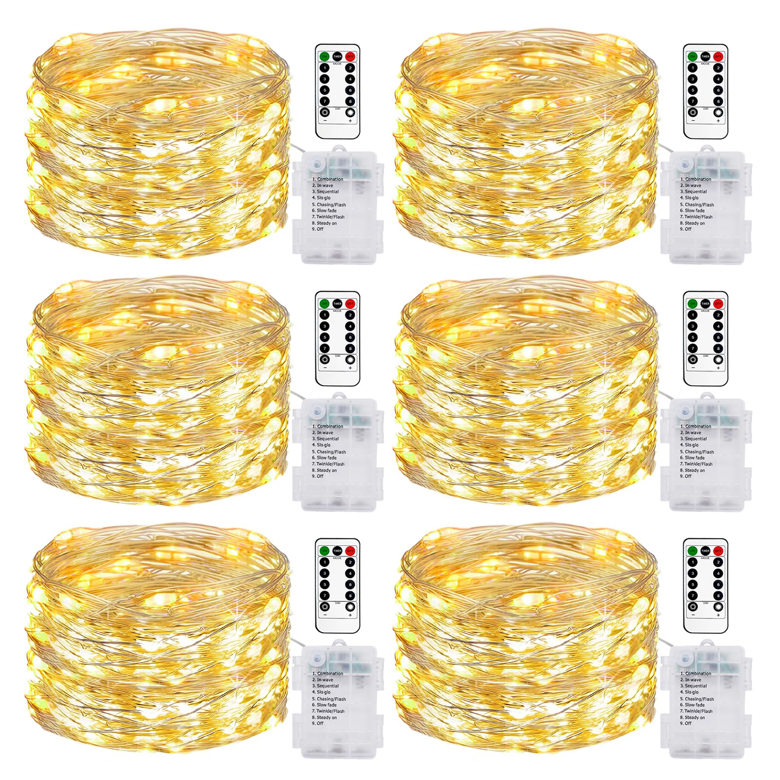 litogo Fairy Lights Battery Operated with Remote Timer, Waterproof & 8 Modes String Lights, 5M 50 LED 6 Packs Micro Twinkle Lighting for Indoor Outdoor Bedroom Christmas Wedding Decor(Warm White)