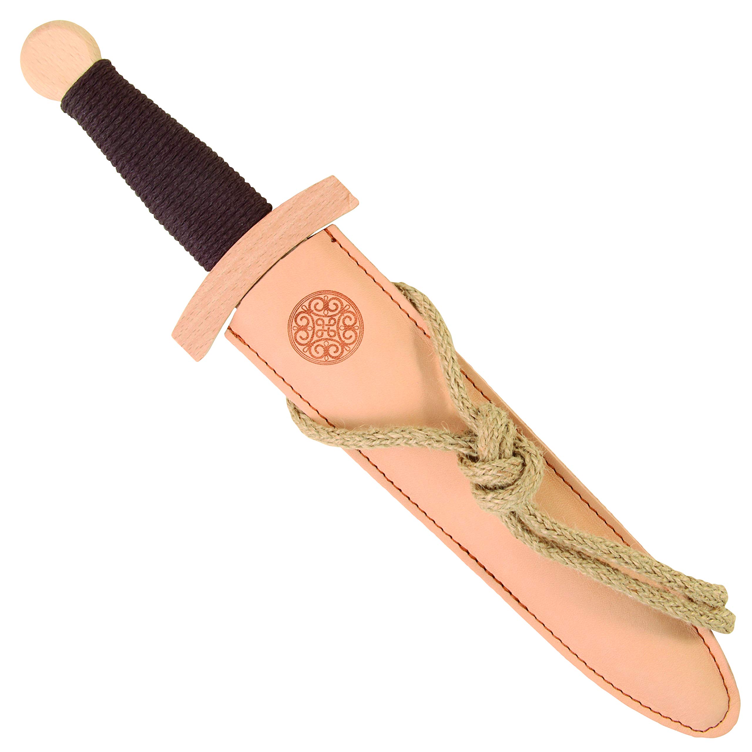 V A H Sturdy Viking Dagger Set, 35 cm Length, Beech Wood Dagger With Leather Sheath, Elegant Viking Brand Embossing [Craft, Made in Germany]