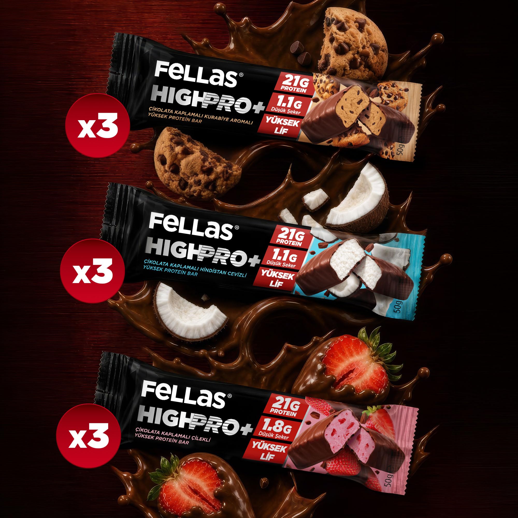 Fellas Çikolata Kaplı HighPro+ Protein Bar (50 g) Karma Kutu…