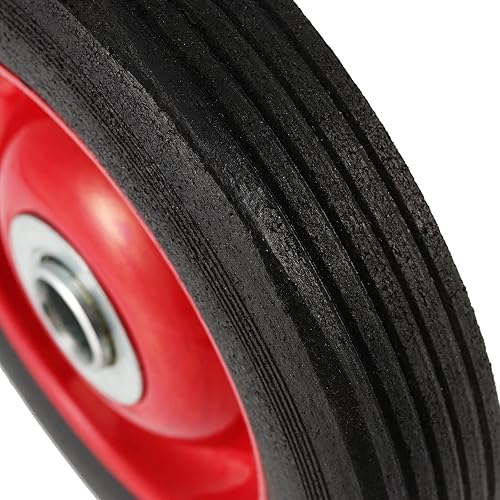 Miniatura 4 de Paquete de 4 neumáticos planos de goma sólida de 6 x 1.2 pulgadas con rodamiento de bolas fuerte, ruedas de camión de mano de alta calidad, cubo de