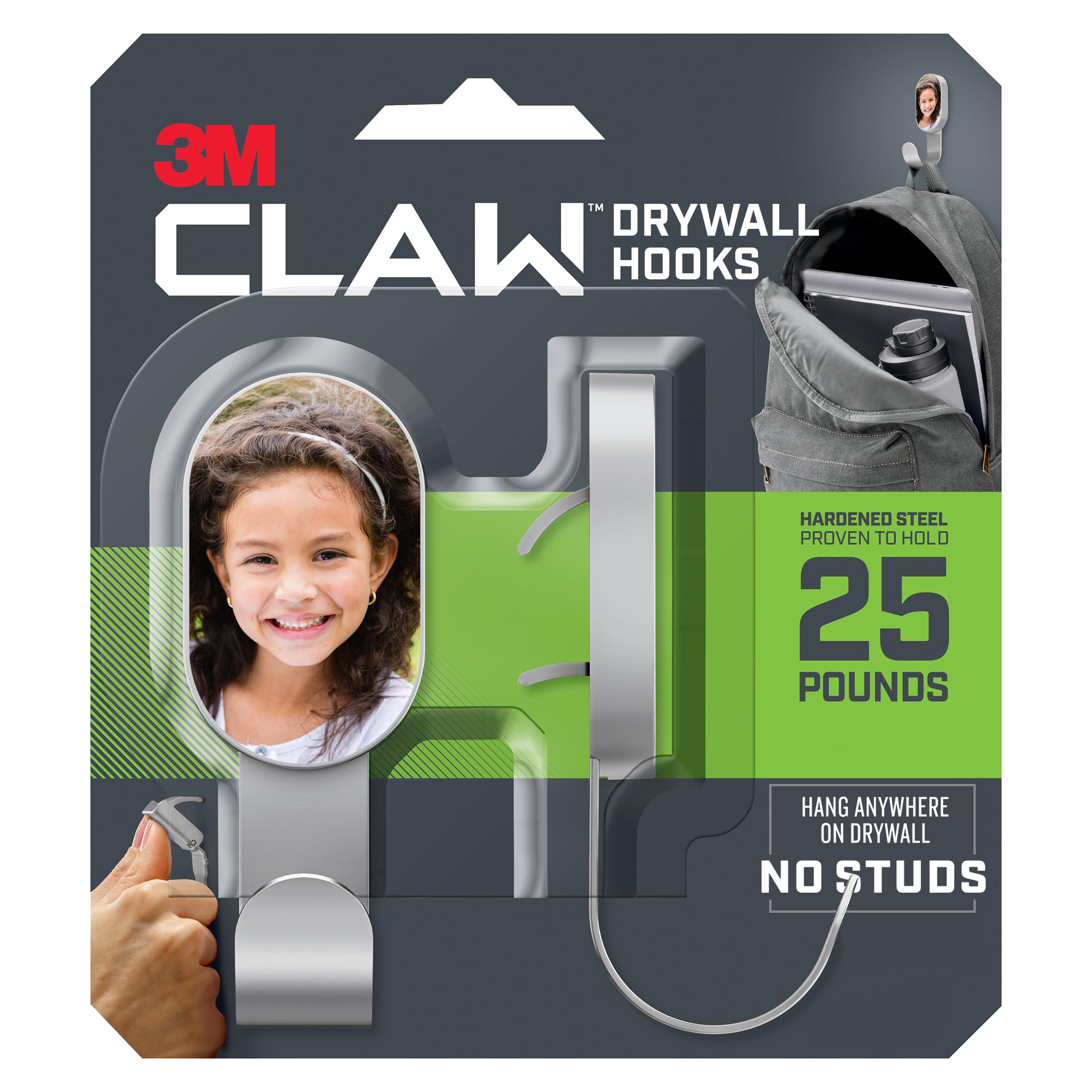 Crochets pour cadre photo charges lourdes 3M Claw fixation murale placo argent x2