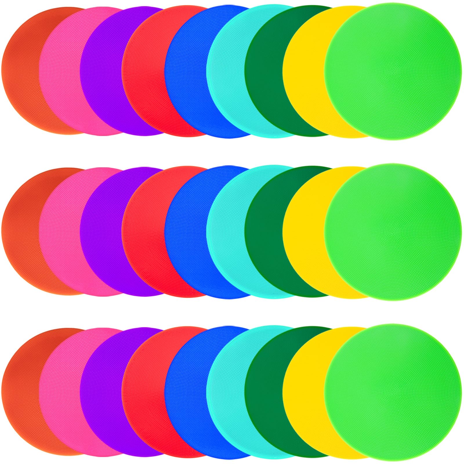 PIKZH 27 Pcs Poly Spot Markers 9 inch Non-Slip Rubber Agility Training Markers Floor Dots Flat Field Cones for Football Basketball Soccer School Exercise Drills Gym Dance Practice 9 Colors
