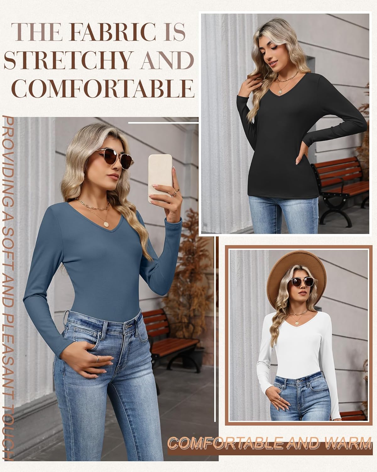 3 Pack Women's Thermal Shirts Long Sleeve V Neck Fleece Lined Undershirts Slim Fit Basic Tops Fall Winter Clothes - Image 6