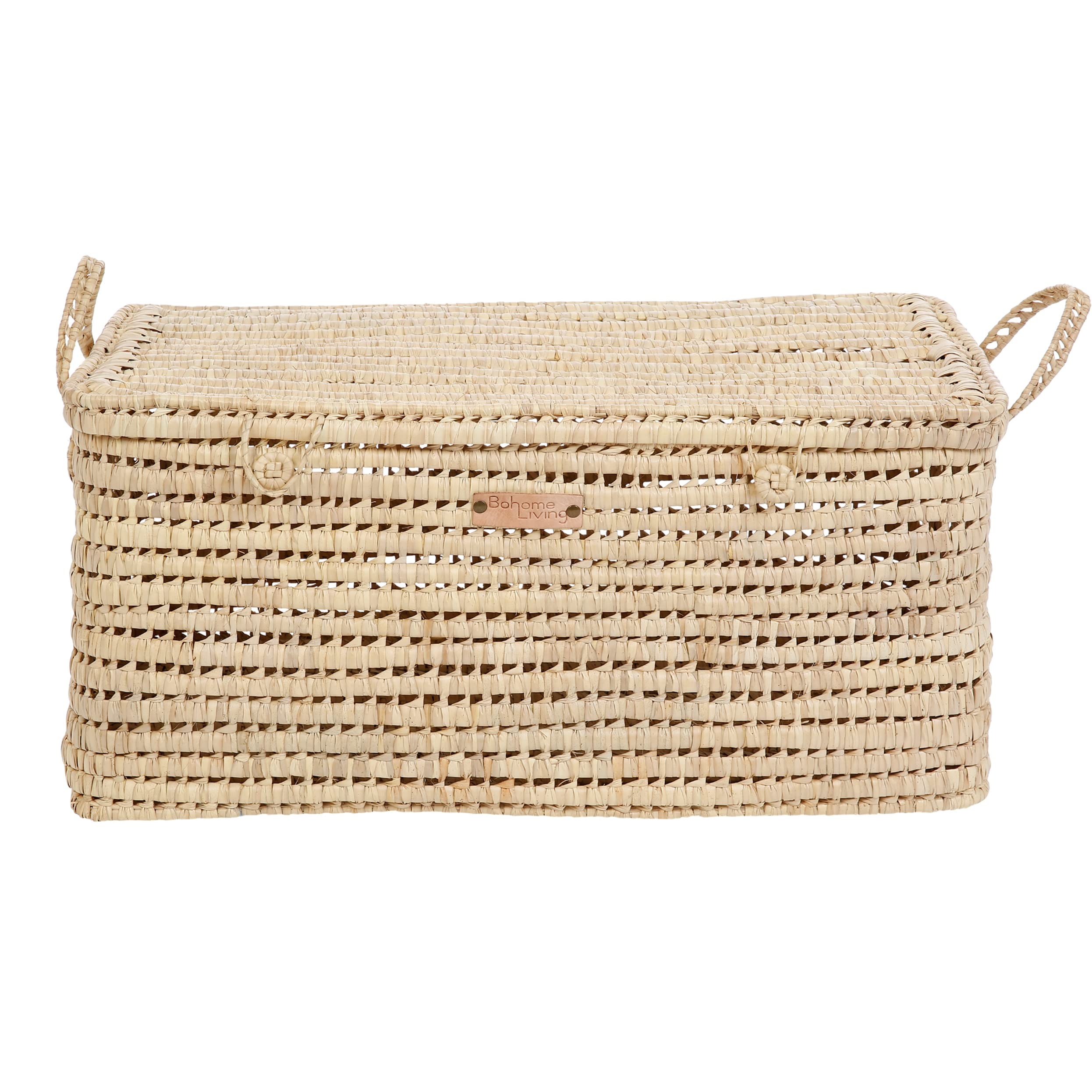 Baule Contenitore in Vimini Intrecciato, Cesto Portaoggetti, Portabiancheria, Decorazione Boho Chic (80cm)