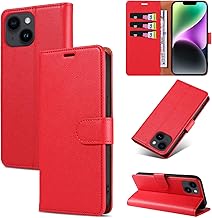 iPhone 14 Case, Shockproof Magnetic Flip Case with Card Holder, Wallet PU Leather Case Cover for iPhone 14, Red