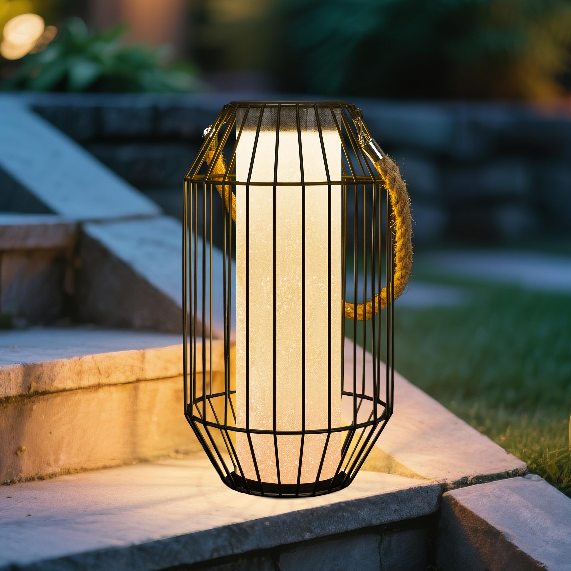 Pearlstar Black Solar Lights Outdoor Garden, Metal Solar Lanterns For Outside Waterproof, Hanging Lantern Garden Lights Outdoor Ornaments For Table Patio And Yard