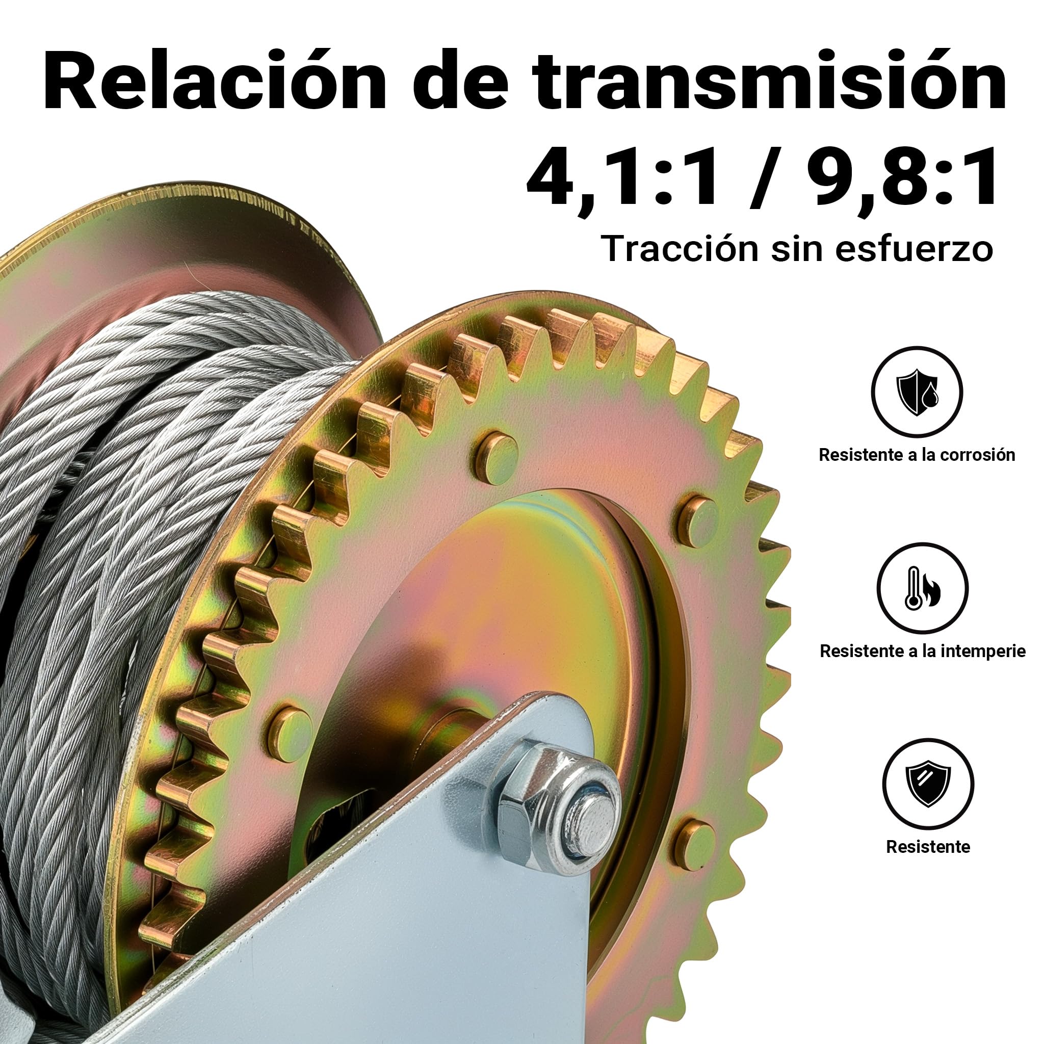Cabrestante manual hasta 1100kg 8m 4:1 8:1 Polipasto manual Torno cable forestal Fuerza de tracción
