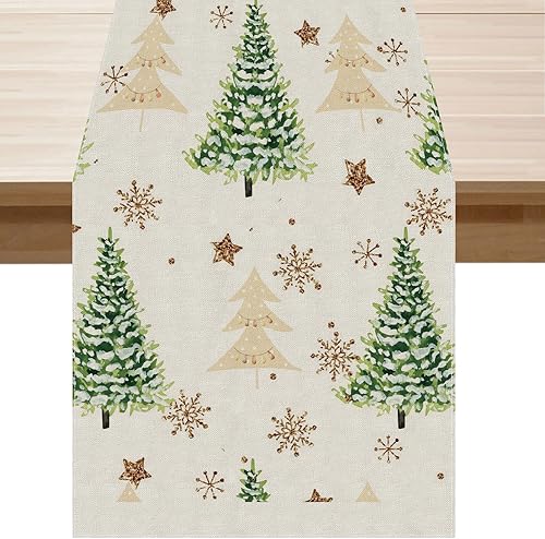 Camino de mesa para árbol de Navidad, color dorado, blanco y verde, 72 pulgadas de largo, decoración de interiores
