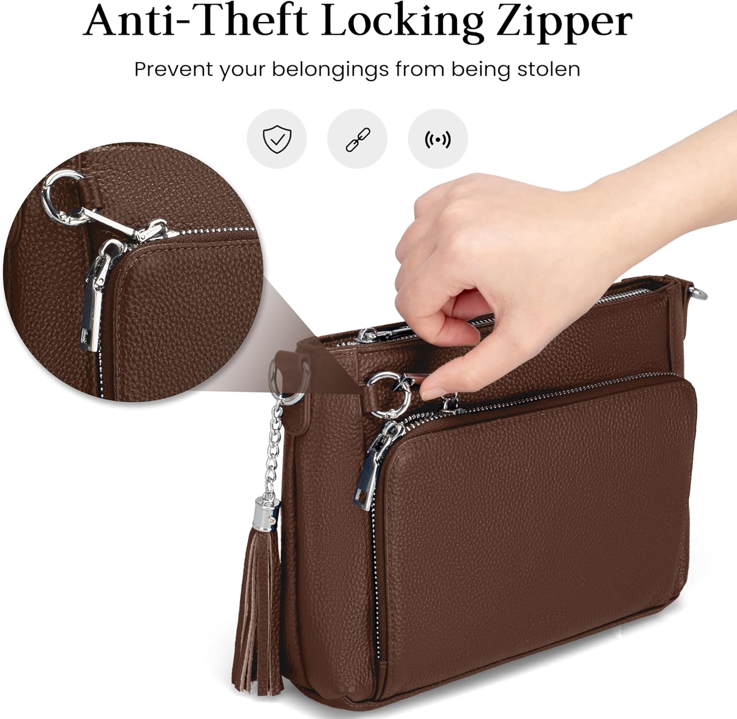 befen Anti Theft Genuine Leather Crossbody Bags for Women Handbags and Shoulder Basg with Built in Wallet RFID Leather Purse