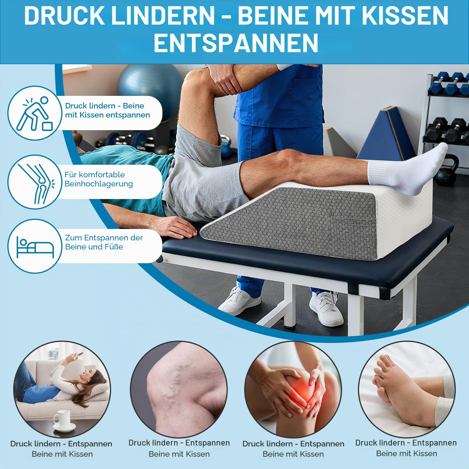 Alyvisun Venenkissen für Knie-, Hüft-, Rücken- und Nackenschmerzen 25D Schaumstoff Keilkissen zur Unterstützung von Post-Operationserholung, Schlaf, Ruhe und Blutzirkulation