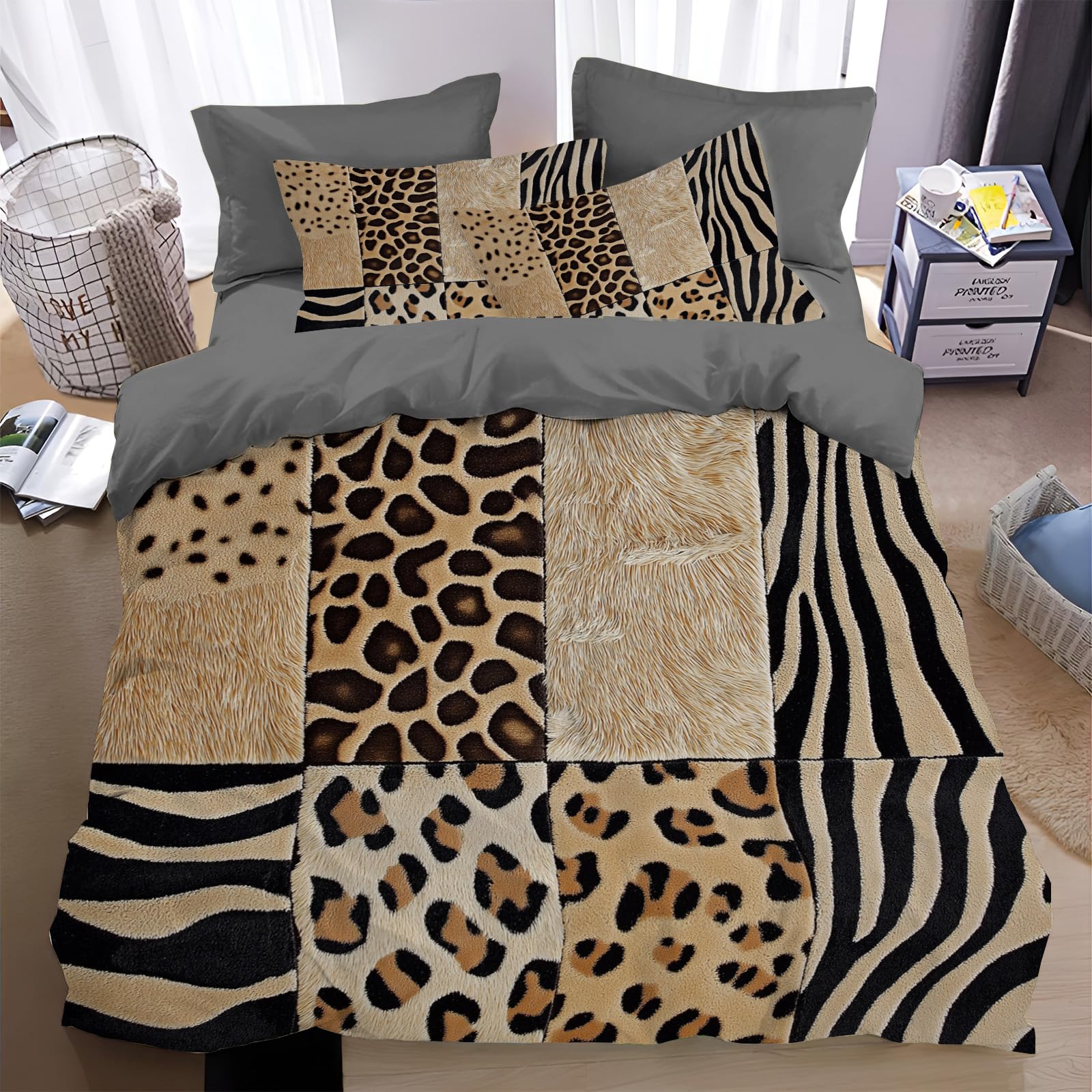 Funda Nórdica Cama, Patrón De Tigre Cebra Funda Nórdica Doble 200X200Cm, Estampado De Moda Patrón Microfibra Funda Edredon 3 Piezas Compuesto por 1 Funda Nórdica Doble 200X200Cm
