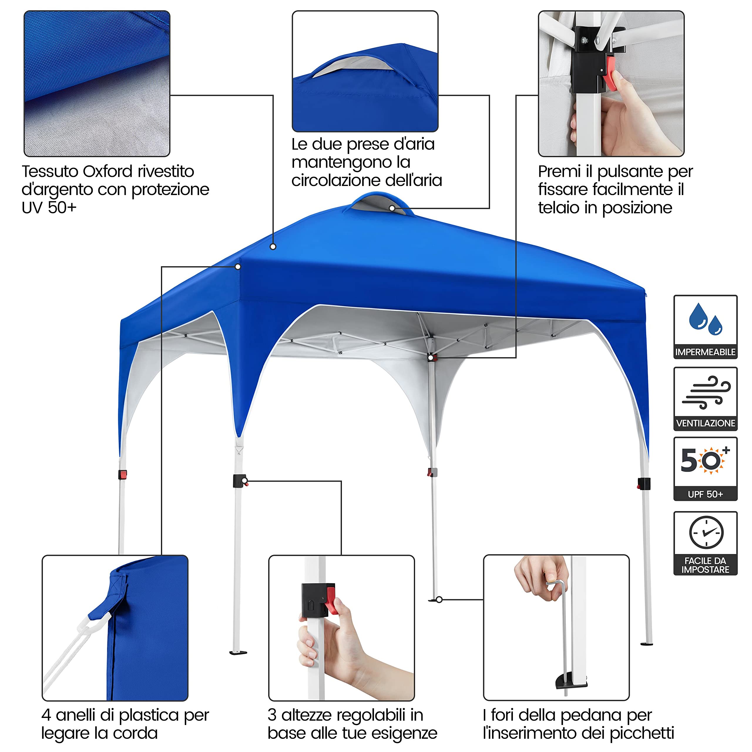 Yaheetech Gazebo Giardino 3x3 M Impermeabile Pieghevole Tendone Ferro Tela Oxford Beige