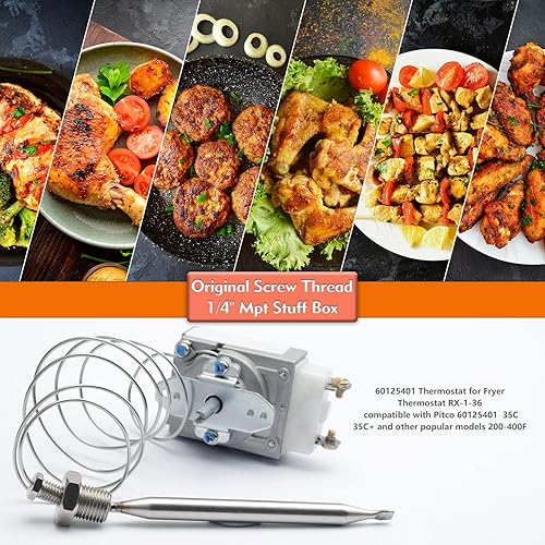 Miniatura 6 de 60125401 para freidora 1175 termostato compatible con freidora imperial, 1/4" rosca Mpt Stuff Box, RX-1-36 termostato compatible con Pitco, 200-400F