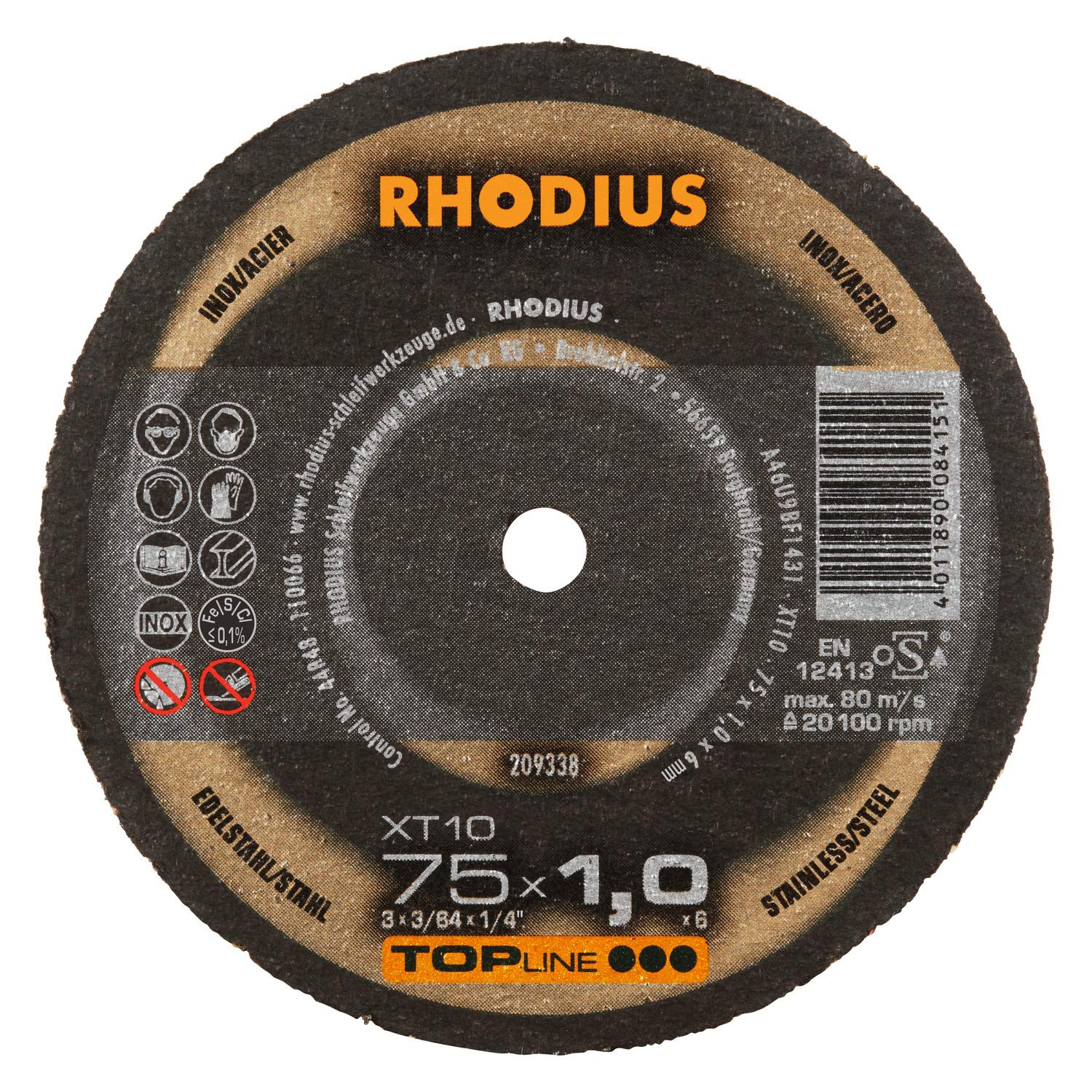 RHODIUS Minidiscos de corte Inox Xt10 Mini extrafinos de 75 x 1,0 x 10,0 mm para lijadora recta, lijadora de aire comprimido, disco de corte de metal, 50 unidades