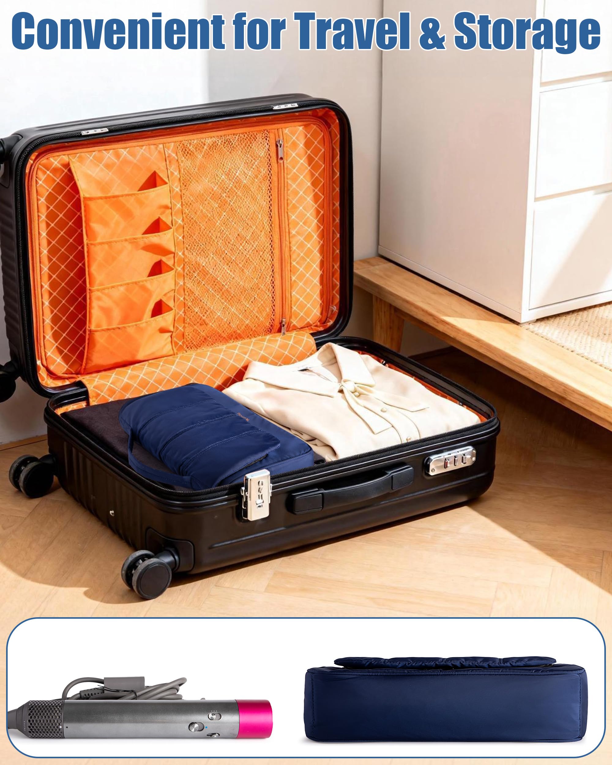 Teamoy Bolsa de Almacenamiento de Viaje Compatible con Dyson Airwrap, Organizador Portátil, Cilindro Largo, Azul Oscuro
