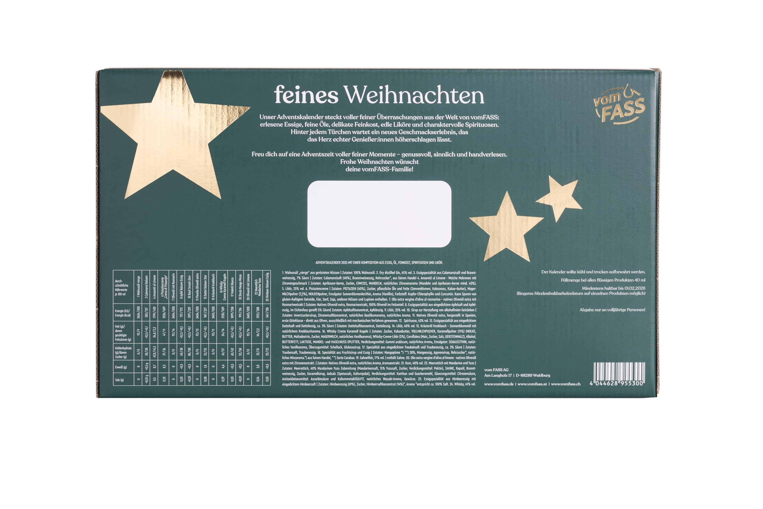 vomFASS Adventskalender - Essig, Öl, Spirituosen, Likör & Feinkost