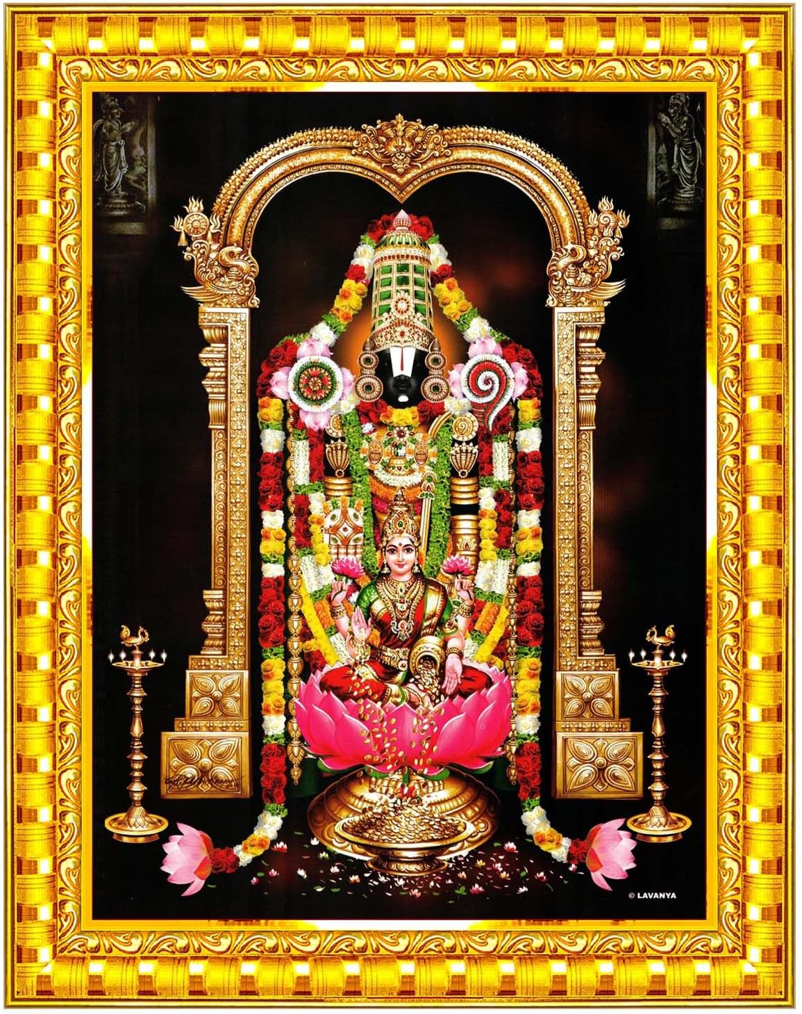 Tirupati Balaji Lakshmi Venkateshwara Swamy Wall Painting Framed Home Decor (Wood,Matte,Gold,Small Size,6 x 8 Inch) R461S