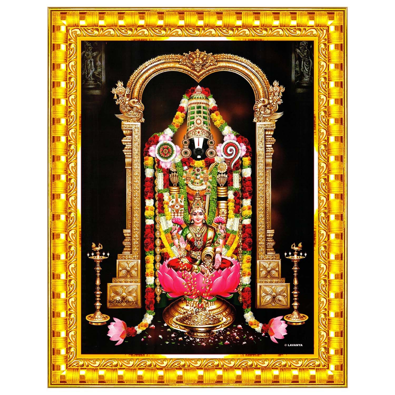 Tirupati Balaji Lakshmi Venkateshwara Swamy Wall Painting Framed Home Decor (Wood,Acrylic,Gold,Small Size,6x8 Inch) R461S