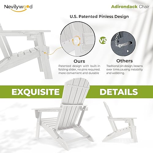 Miniatura 6 de nevilywood Silla Adirondack plegable, respaldo ergonómico extendido, portavasos, fácil montaje, plástico HDPE duradero, resistente a la intemperie