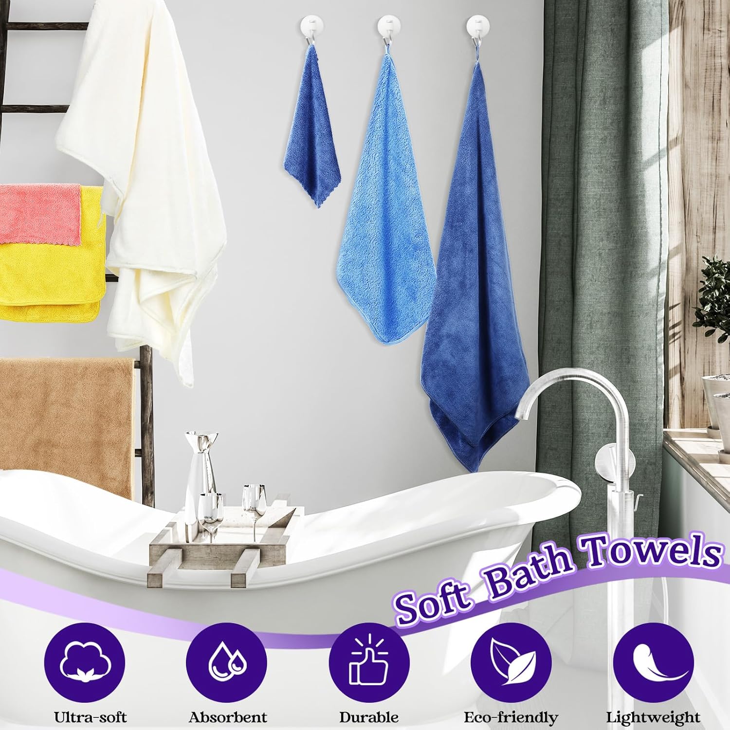 24 Pcs Bathroom Towel Set Bath Towels Bulk Include Hand Towels Washcloths Bath Towels Set Microfiber Coral Velvet Absorbent Towels for Bath Fitness, Bathroom, Sports, Yoga, Travel (Multicolor) - Image 5