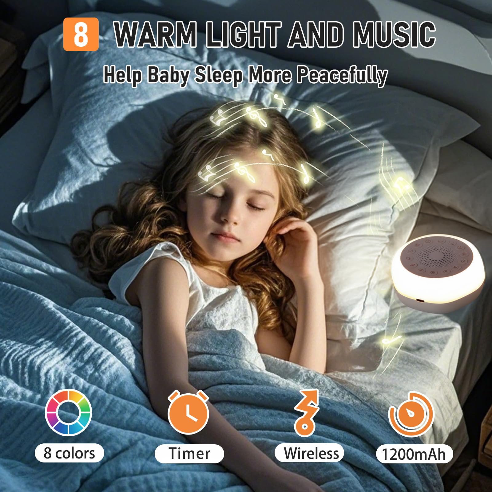 Journeyside Maquina Ruido Blanco Bebe, Máquina de Ruido Blanco Portátil con 27 Sonidos Relajantes, Luz Nocturna y Temporizador, Máquina de Ruido Blanco para Dormir para Adultos y Bebés