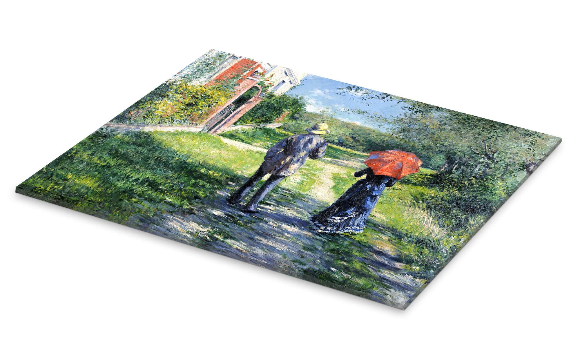 Posterlounge Paar beim Spaziergang Acrylglasbild | 80 x 60 cm von Gustave Caillebotte Grün Wandbilder Wanddeko