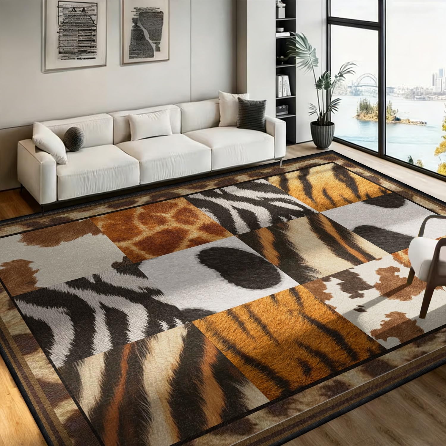 ZCLRUG Faux Fur Deer Tiger Print Rug,180x300cm,Machine Washable Zebra Leopard Rug,Small Cow Hide Area Rugs,Soft and Non-Slip Rustic Brown Cowhide Rugs, for Living Room Bedroom Western Home Decor