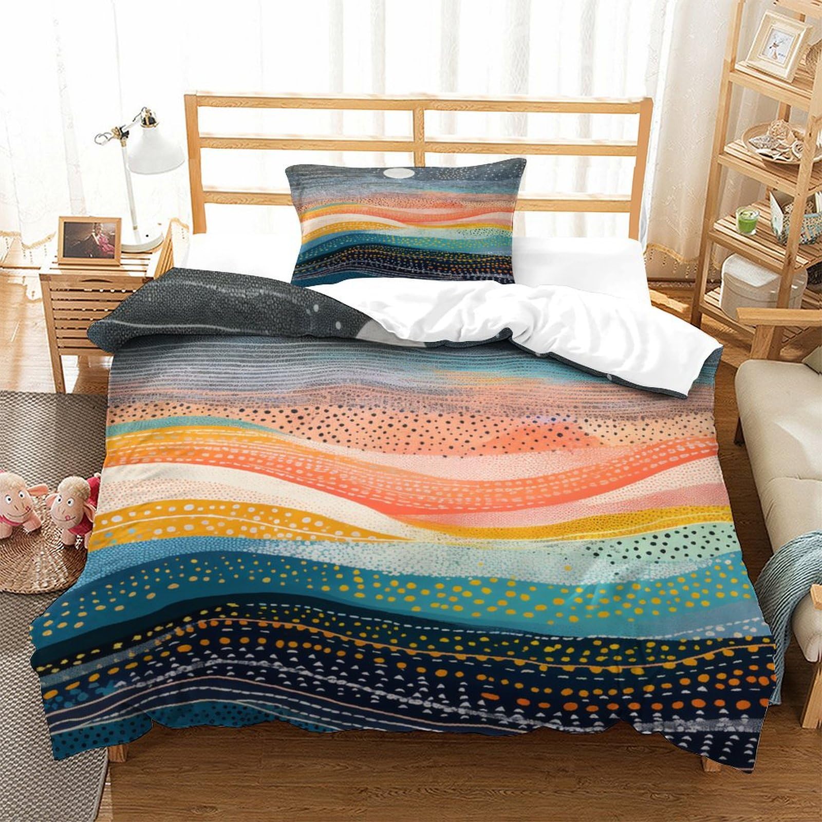 P1S9U7W5Y Vivid 3D Printed Wave Duvet Cover Set 3pcs Microfiber Abstract Bedding Set Single