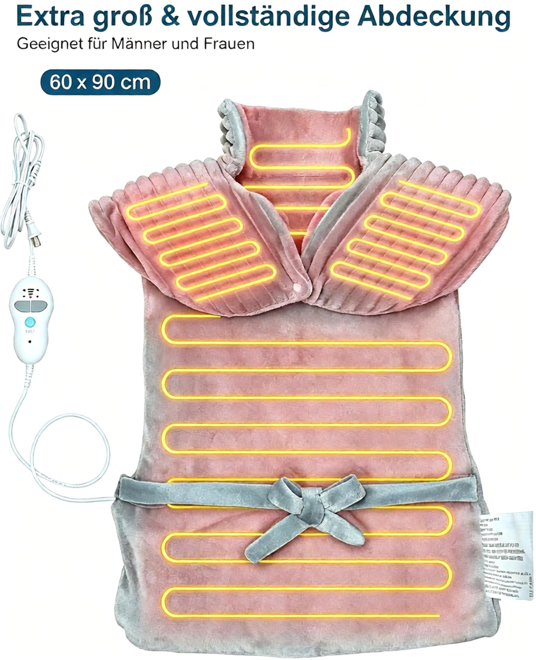 Dowin Heizkissen mit Vibrationsmassage 60x100cm Für Rücken Schulter Nacken | Elektrisch Wärmekissen mit Abschaltautomatik, Electric Heating Pad mit Taillenriemen, Rückenwärmer, Maschinenwaschbar
