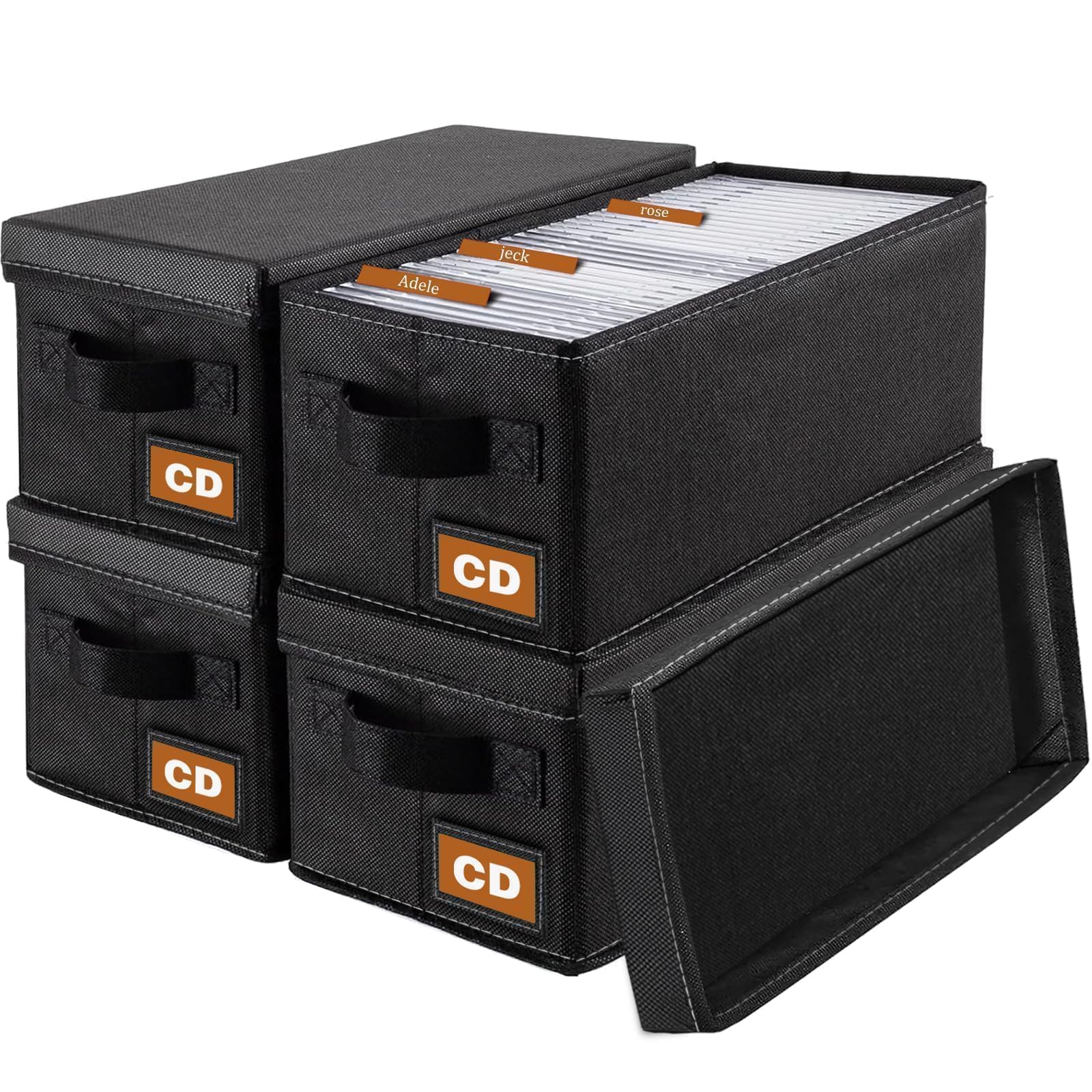 Salajory CD Storage Box & Case, 4-Pack, Each Holds 35 CDs, Desktop & Closet CD Organizer, 14.2x6.3x5.5 Inch, for Papers, Cards, Socks
