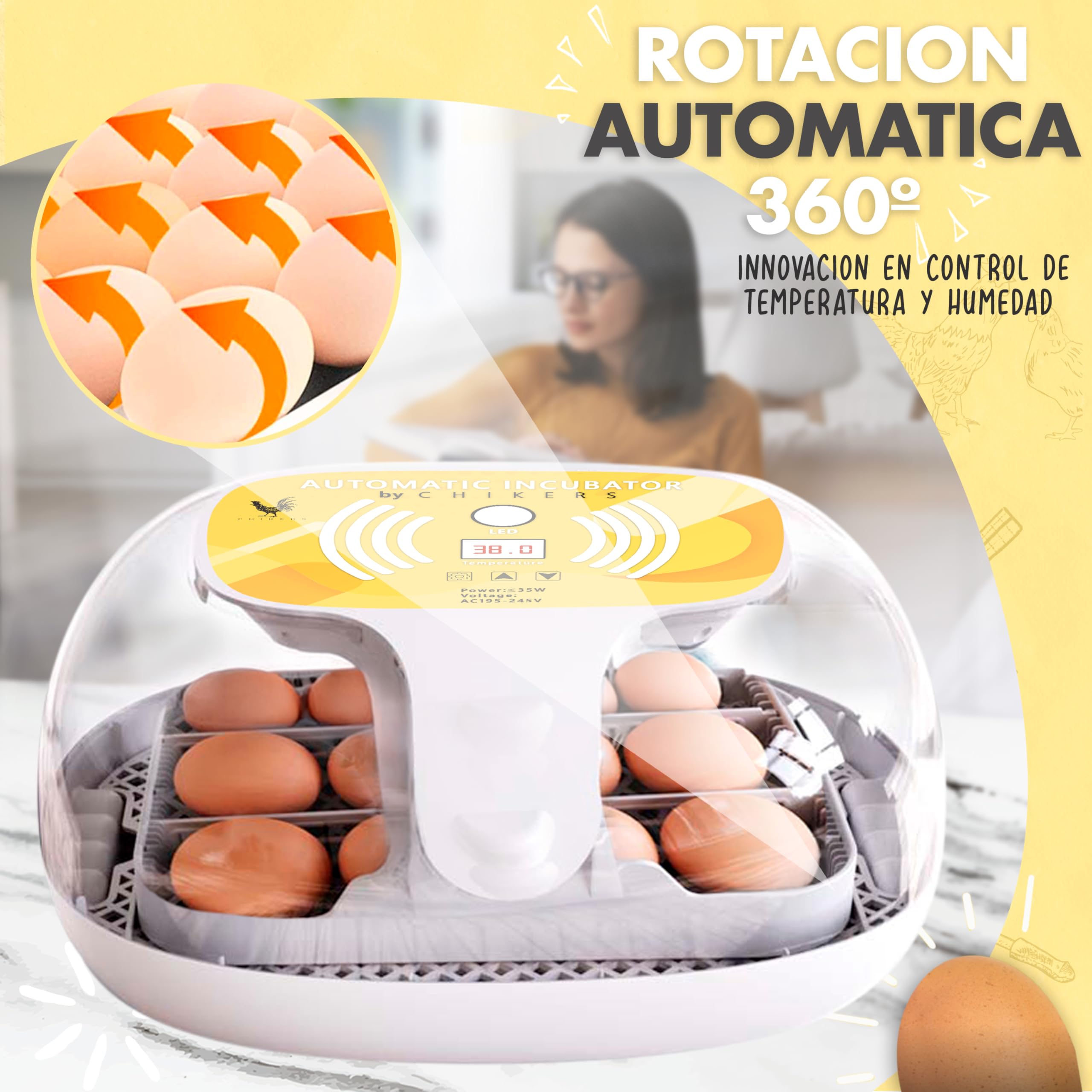 Incubadora Automática de Huevos Gallina, Aves y Pollos | para 12-35 Huevos | Rotación Automática y Control de Temperatura | Incubadora para Corrales y Uso doméstico | Nuevo Modelo 2025