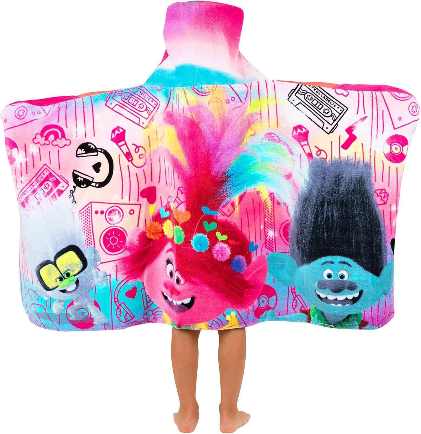 Franco Kids Bath and Beach Cotton Terry Hooded Towel Wrap, 24 in x 50 in, DreamWorks Trolls (Pack of 4)