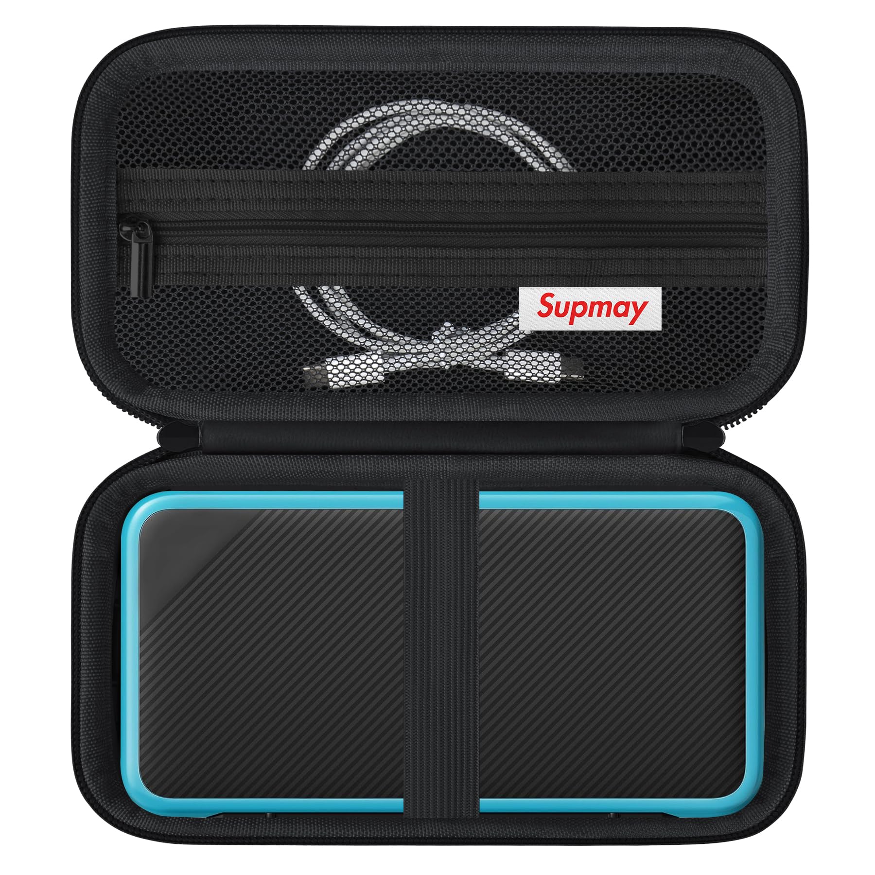 Supmay Carrying Case Compatible with New Nintendo 2DS XL/ R36 Max Retro Handheld Game Console, Video Game Console Travel Bag with Mesh Pocket for Charging Cable, TF Card, Manual, Black