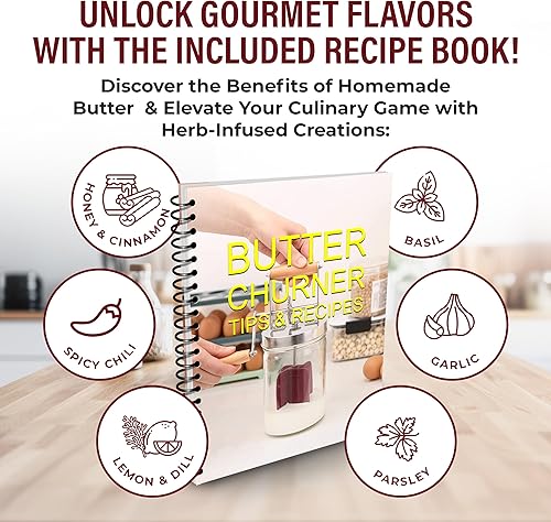 Miniatura 6 de Dazey Butter Churner – Mantequilla Crock, paño de queso, paletas de mantequilla, libro de recetas incluido – Máquina manual de mantequilla de