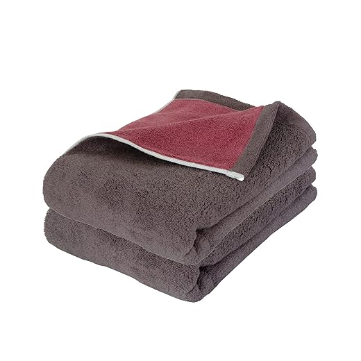Imabari Towel Riversible Big Bath Towel Made in Japan Set of 2 Thick Absorbent Quick-Dry 70 x 130 cm 100% Cotton (Large Bath Towel, Greige×Pink)
