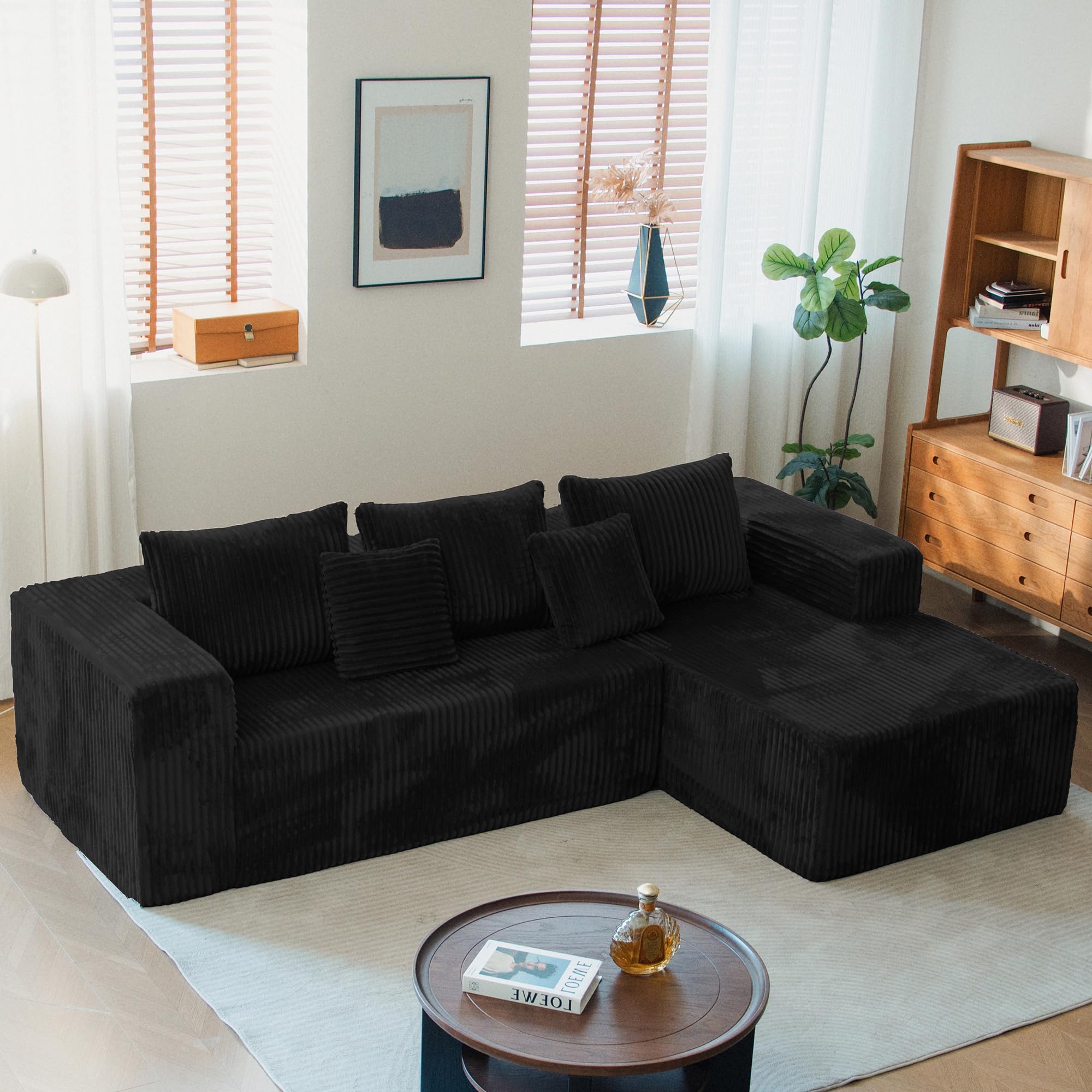 Upgrade 108 L Shape Cloud Couch Plush Corduroy Sectional Sofa with Chaise Boneless Couches for Living Room Bedroom