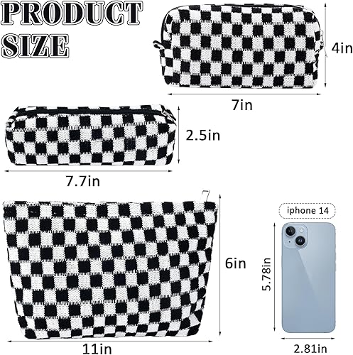 Miniatura 4 de ZLFSRQ Bolsa de maquillaje a cuadros para mujer, juego de bolsa de cosméticos de gran capacidad, bolsa de maquillaje de viaje para bolso,