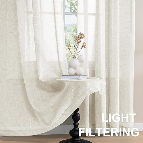 Miniatura 4 de Turquoize cortinas semitransparentes con ojales para cortinero, paneles de cortina de lino natural mezclado, cortinas transparentes para dormitorio