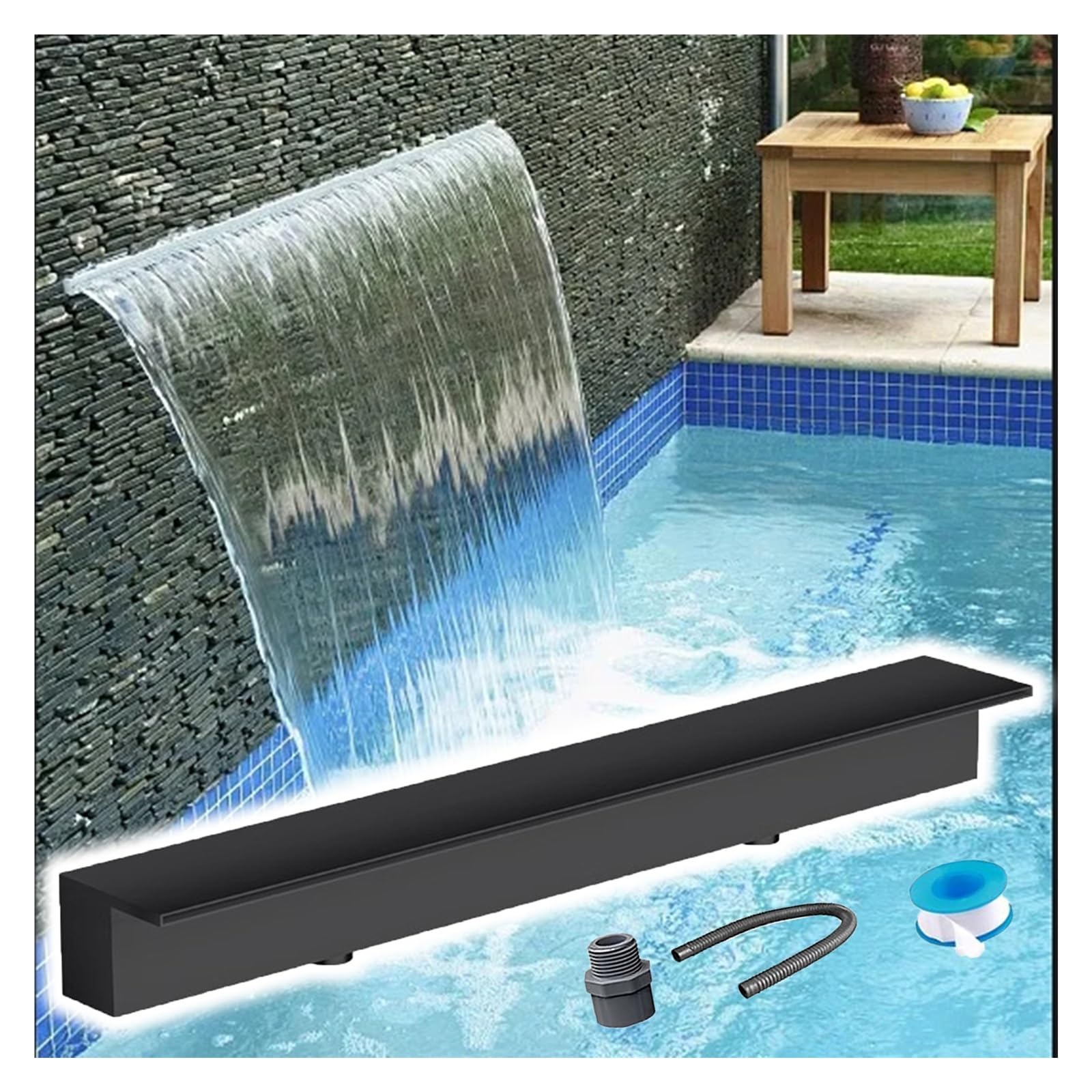 Déversoir de cascade grand format de piscine avec bec de fontaine mural encastré